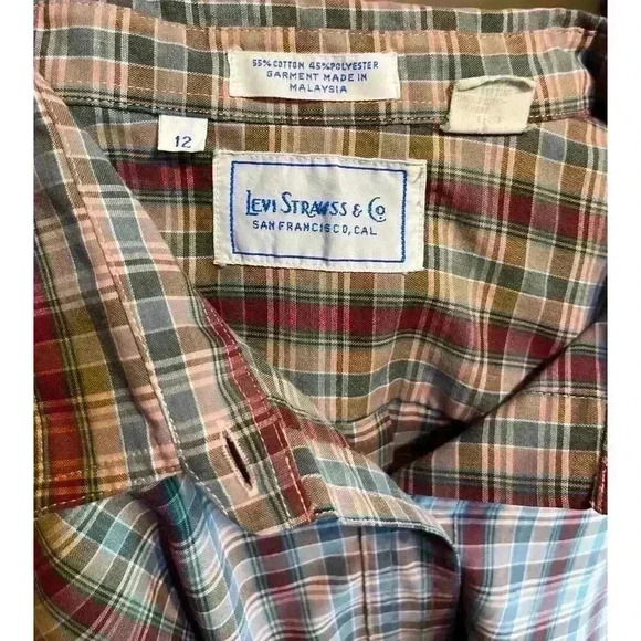 Vintage 1970s Levi Strauss Plaid Button Front Shirt. Women’s Size 12 Pink Blue - Picture 8 of 10